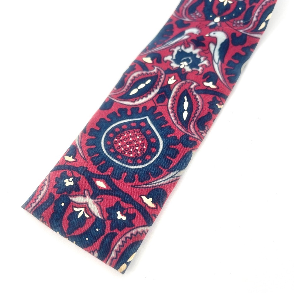 Authentic 1960’s Rooster Batik Vintage Hand Printer Red & Blue Navy Bow Tie